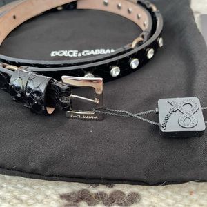 Dolce & Gabbana skinny black snakeskin belt with rhinestones Y2K rare BNWT